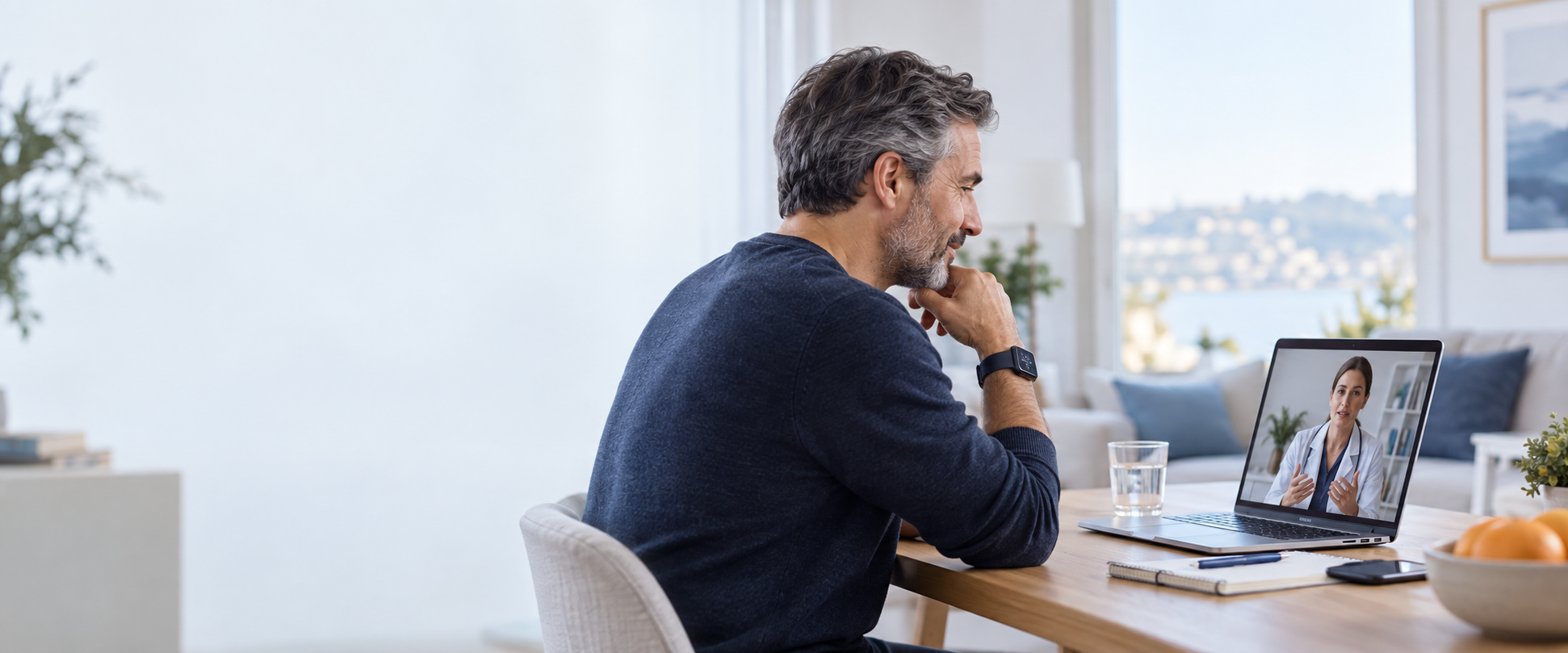 Pessoa em teleconsulta a conversar sobre risco cardiovascular e tratamento do peso